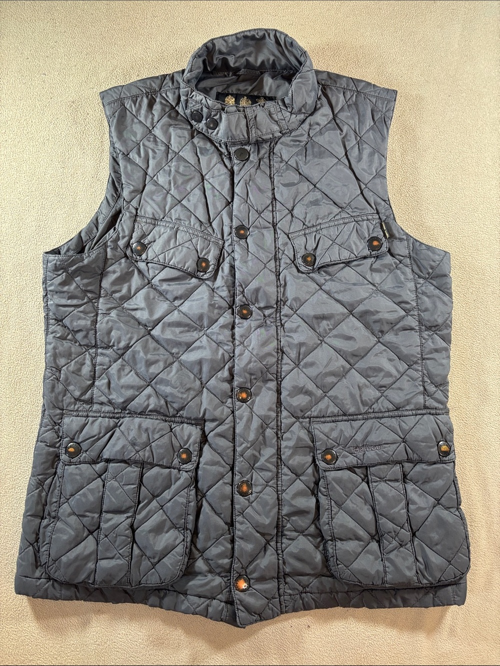 Barbour International Men’s L Gray Quilted Motorcycle Utility Gilet Vest